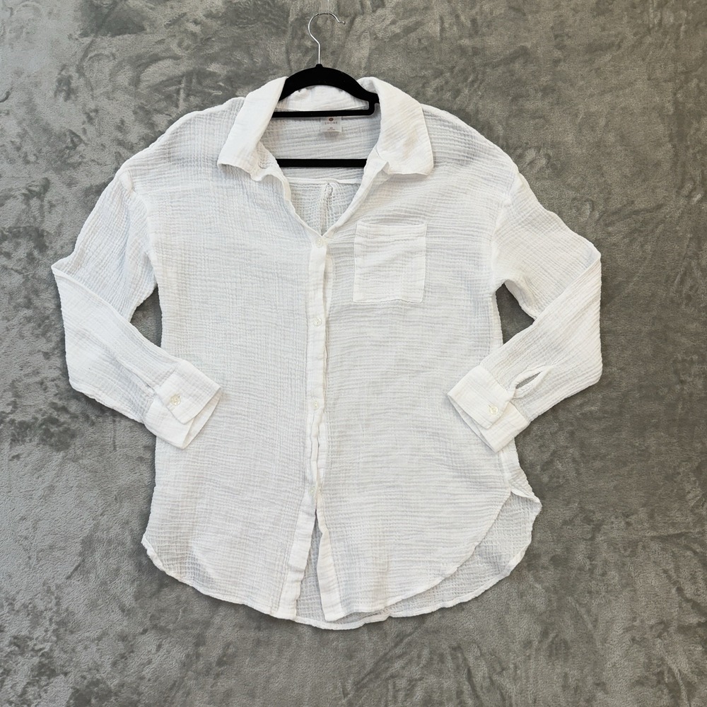 Shade Shore 100% Cotton Gauze Button Up Shirt L/S Pocket Sz XS White Beachy